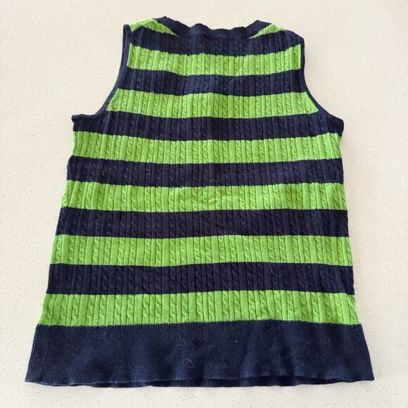 Talbots Women Small Sweater Knit Tank Top Blouse Green Navy Blue Stripe - Picture 4 of 4